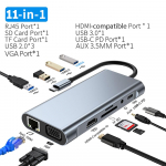 USB C jaotur C-t&uuml;&uuml;pi adapter 4K 30 Hz HDMI-&uuml;hilduv VGA RJ45 Lan Ethernet SD/TF PD 87W s&uuml;learvuti dokkijaam MacBook Pro Air USB 3.0 jaoturi jaoks 11-IN-1