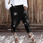 Naiste mood S-5XL p&uuml;ksid Denim Bell Bottoms Naiste vabaaja veniv pestud teksad Jalap&uuml;ksid XXXL must