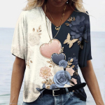 XL-7XL Plus Size Butterfly Casual V-kaelusega l&uuml;hikeste varrukatega topp Lilleline mood Suurem&otilde;&otilde;tmeline naiste 3D-prindiga T-s&auml;rk suvine lahtised topid XL