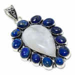 Rainbow Moonstone, Lapis Gemstone 925 Sterling Silver Jewelry Pendant 2.76 b8c96