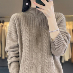 Naiste ka&scaron;miirist sviiter paksendatud Qinghe ka&scaron;miir 30% ka&scaron;miir 70% vill naiste s&uuml;gistalvine ka&scaron;miirpulover pehme ja soe XXL beež