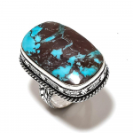 Natural Tibetan Turquoise Gemstone 925 Sterling Silver Gift Ring Size 7 q4w77