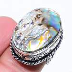 Natural Abalone Shell Gemstone Handmade 925 Sterling Silver Ring Size 7 q9b58