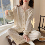 S&uuml;gisene naiste armsad &ouml;&ouml;r&otilde;ivad naiste pidžaamakomplekt pikkade varrukatega puuvillane magamisriided pidžaama 2-osaline &uuml;likond vabaaja Korea koduriided M