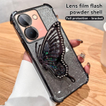Gradient-Glitter Butterfly Stand Case VIVO Y16 Y17 Y18 Y77 Y78 Y77E Y35 Y20 Y21S Y52S Y76S Y200i Y200 X70 X80 X90 X100 Pro S15 S17 S18 S19 Pro jaoks Vivo Y52S must