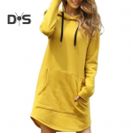 S&uuml;gistalvine kleit kapuutsiga pikkade varrukatega, suurte plaastritega, taskuga, p&otilde;lve kohal, n&ouml;&ouml;riga, suures suuruses avar &uuml;hev&auml;rviline paks minikleit L punane