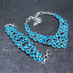 Looduslik &Scaron;veitsi sinine topaas K&auml;sitsi valmistatud 925 sterlingh&otilde;bedast Ehtekomplekt Z5y05