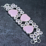 Natural Pink Chalcedony, Kunzite Gemstone 925 Sterling Silver Bracelet 7-8 h1k73