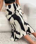 Casual Graphic Print Plisseeritud pikad seelikud Naiste s&uuml;gismood Elastne k&otilde;rge v&ouml;&ouml;koht geomeetria Midi seelik T&auml;navar&otilde;ivad S