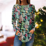 Women's Round neck Hooded Loose Long-sleeved Tops Casual Tops Home Leisure Pajamas Tops