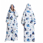 Talvine soe fliisist kapuutsiga hommikumantel naistele 140 cm &uuml;lisuur varrukatega tekk Fliisist soojad kapuutsid Pusad Naiste pusad One Size