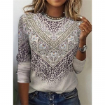 Naiste T-s&auml;rk Tee Paisley Print Daily Weekend Mood pikkade varrukatega &Uuml;markaelus Hall kevad ja s&uuml;gis S