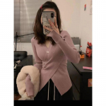 YYFS Women's Fashion Casual Fall Winter Solid Color Print Long Sleeve V-Neck Sweaters One Size valge