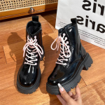 Talvised uue stiiliga moodsad saapad Naiste keskmise toruga paks kontsaga pehme nahk n&ouml;&ouml;rdisain Poolsaapad Naiste paksud platvormsaapad 35 must