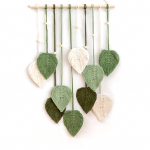 Seinale riputatav k&auml;sitsi kootud lehtedest seinavaip Boho Decor Rippuv ripats, k&auml;sit&ouml;&ouml;, rippuv kingitus lapsele roheline