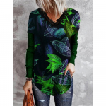 HNXC Naiste moe vabaaja s&uuml;gistalvise lillemustriga pikkade varrukatega V-kaelusega pluusid ja s&auml;rgid S roheline