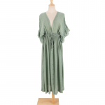 Bikiinid Cover Up Naiste Boheemian Beach Maxi Kleit Puuvillane V kaelus, volangidega Elegantne tuunika Ujumisriided R&uuml;&uuml;, Pikk Naiste One Size roheline