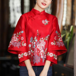 Hiina topid Naiste pluus Elegantne avar naiste s&auml;rk S&uuml;gisene etnilise stiiliga Tang &uuml;likonnamantel Vintage Harajuku tikandid L punane