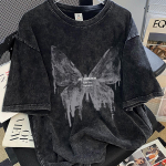 Puuvillane Vintage l&uuml;hikeste varrukatega T-s&auml;rk Meeste Y2K Ameerika retro T-s&auml;rk Naiste Suvised Hip Hop T-s&auml;rgid Harajuku T-s&auml;rgid M must