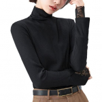 Naiste p&otilde;hjas&auml;rgid, slim fit, k&otilde;rge kraega, pikkade varrukatega s&auml;rk l&otilde;hikuga, pitsmansetid, &uuml;hev&auml;rvilised kampsunid S must