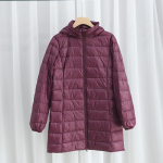 Kerge udunjope naistele keskmine ja pikk s&uuml;gis ja talv uus Korea versioon slim fit suur suurus kerge jope eemaldatav kapuuts 7XL lilla