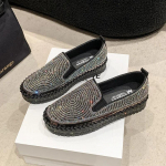 Kingad Naine, p&uuml;ksid, vabaaja tossud naistele Modis Crystal Loafers karusnahaga &uuml;mmarguse varbaga Madalsuuline kleit Retro suur 35 must