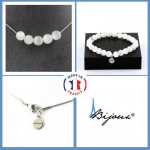 Pierres et Min&eacute;raux. Parure Bracelet Collier 5 perles Selenite du Maroc 8 mm. Chaine en Taille personnalisable.