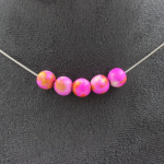 Pierres et Min&eacute;raux. Collier 5 perles Jaspe rose jaune 8 mm. Chaine en acier inoxydable Collier femmes, hommes. Taille personnalisa