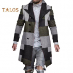 Meeste villane mantel rev, pikkade varrukatega ruuduline prindiga &uuml;herealine suletav pealisriided keskmise pikkusega disainiga pidulik mantel M must hall v&auml;rv