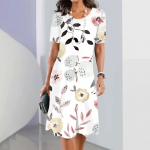 Kleit Mood Naine Suvi Valge Tr&uuml;kiga O-kaelusega L&uuml;hikeste varrukatega Suvekleidid Vabaaja Vestidos Lahtine Maksikleit Elegantne Naistele 4XL