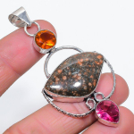 Natural Ocean Jasper, Rubillite 925 Sterling Silver Jewelry Pendant 2.88 w7r41