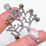 Natural Rhodochrosite, Tiger Eye 925 Sterling Silver Jewelry Pendant 2.76 a5m82