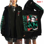 Demon Slayer Manga Lukuga Kapuutsiga Dressipluus Anime Kamado Tanjirou Tr&uuml;kiga Streetwear Meestele Naistele Vabaaja Pikkade Varrukatega Dressipluusid S