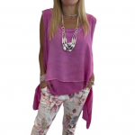 Naiste k&otilde;rge madala l&otilde;ikega topid, vabaaja varrukateta puuvillase lina pluus, suvine &uuml;mara kaelusega lahtine s&auml;rk, ebakorrap&auml;rase &auml;&auml;rega voolav top S valge