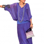 Naiste vabaaja kaheosaline &scaron;ifoonist komplekt, suvine V-kaelusega l&uuml;hikeste varrukatega laiade p&uuml;kste komplekt, avara puhkeriiete &uuml;likond M lilla
