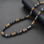 Mood Meeste Naturaalsed Kookosp&auml;hkli Koor Helmestest Kaelakee 18 Tolli L&uuml;hike Krae Vulkaaniline Kivi Tiigrisilma Kivi Colar Ehted Kingitus Talle