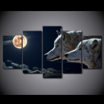HD-prinditud 5-osaline l&otilde;uend Art White Wolf Moon Night Painting Modulaarsed seinapildid elutuppa kaasaegne 20x35cm*2 20x45cm*2 20x55cm*1