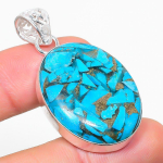 Copper Blue Turquoise 925 Sterling Silver Jewelry Pendant 1.81 o5b26