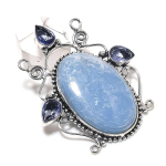 Angelite Stone, Amethyst Handmade 925 Sterling Silver Jewelry Pendant 2.36 z8g50