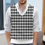 Meeste ruuduline varrukateta V-kaelusega kootud vest XL kollane