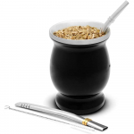 Looduslik Yerba Mate k&otilde;rvits/teetassikomplekt kaanega (Originaalne traditsiooniline mate tass - 230ML) | Sisaldab 2 Bombillat (Yerba Mate k&otilde;rred) must