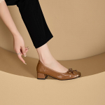 Ehtne Nahk Naiste Kingad Naiste Slip-on Mokassiinid &Uuml;mar Nin Ruudukujulised Kontsad Lipsuga Vabaaja Kevad S&uuml;gis Madala Kontsaga Kingad 35(22.5cm)