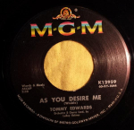 7-tolline plaat TOMMY EDWARDS - As You Desire Me K12959 MGM Records 1960 USA Pop Kasutatud