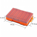 P&uuml;&uuml;gitarvete kast 14 lahtrit kalastustarvikud peibutuskonksu hoiukohver Kahepoolsed kalap&uuml;&uuml;giriistade organiseerimiskarbid 14X10.5X3.2CM oranž