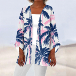 Naiste vabaajamood Beach Ocean Tree Print Kerge keskmise pikkusega jope kardigan XL