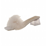 Moodsad sussid naiste suvised uued avatud varbad Palus rebase karusnahk, paksud pl&auml;tudega Seksikad kodu bankett, nelinurksed varbad, lihtsad pumbad 35 valge