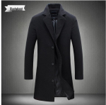 Meeste Korea stiilis slim fit keskmise pikkusega villane mantel - S&uuml;gis/Talv moetrendi kraavimantel pealisr&otilde;ivas 2XL must