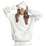 Unisex kapuutsiga dressipluus sisseehitatud silmamaskiga, vabaaja pikkade varrukatega, &uuml;hev&auml;rviline spordipullover, lai l&otilde;ige XXXL valge