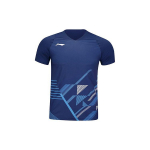 Li Ning Sulgpalli Seeria Logoga Triibuline Muster V-kaelusega Pullover L&uuml;hikeste Varrukatega Raglaan T-s&auml;rk Unisex &Uuml;laosa Indigosinine AAYT583-4 XL