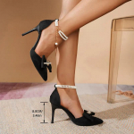 Moodsad Elegantsed Daamide P&auml;rliga Ankelrihmaga Kingad S&uuml;gis 2025 Terava Ninaga Flokeeritud K&otilde;rge Kontsaga Kingad Naistele Peole Pulma Stiletto Kontsaga Kingad 34 must